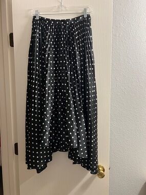 Ark & Co Black and White Polka Dot High-Low Pleated Skirt